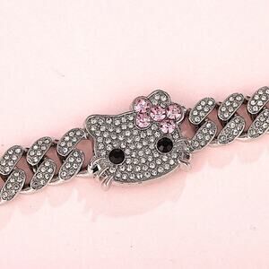 Silver Hello Kitty Rhinestone Bracelet Chain Link